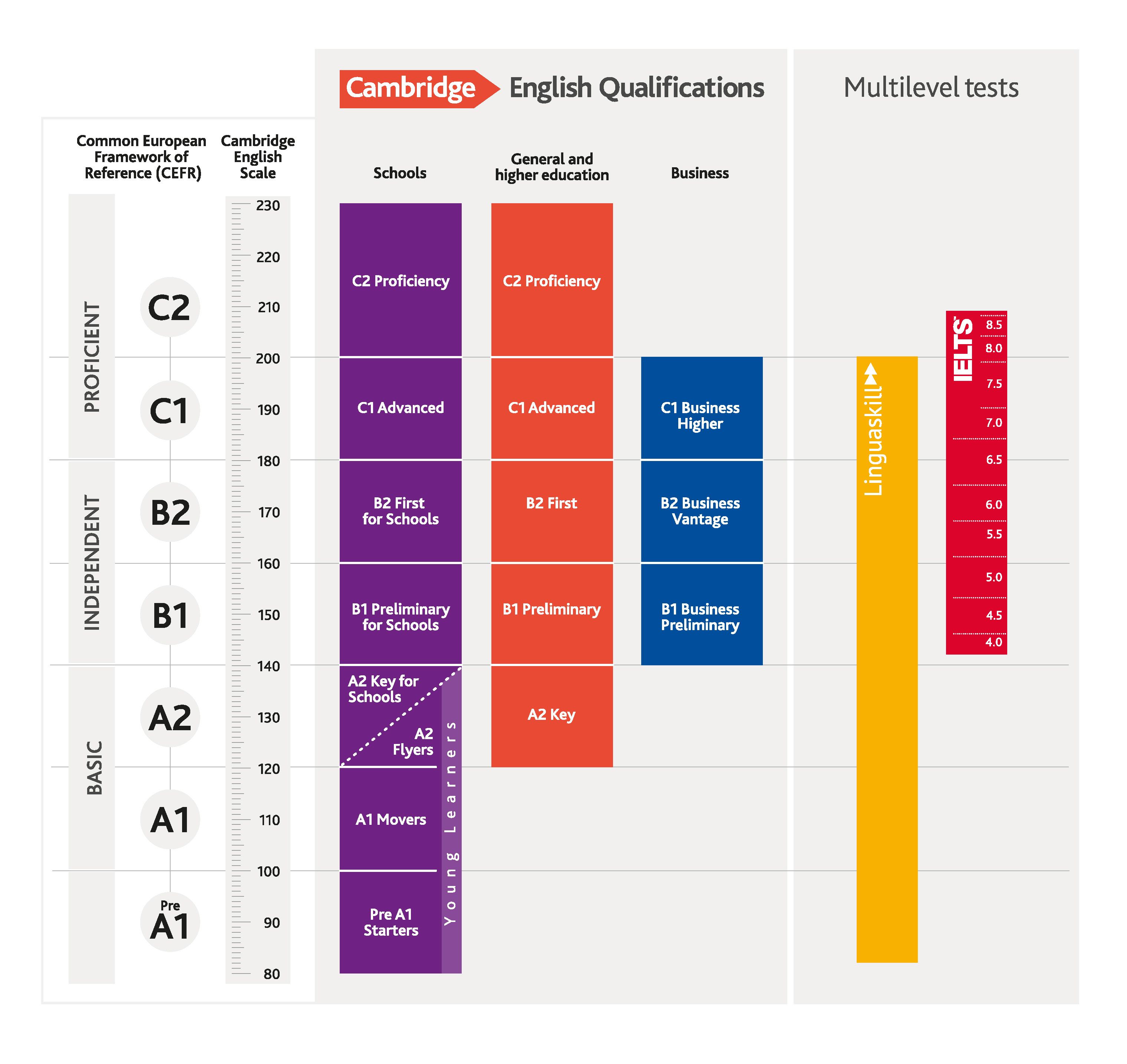 Cambridge English levels (A2 to C2)